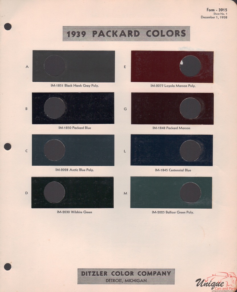 1939 Packard Paint Charts PPG 3